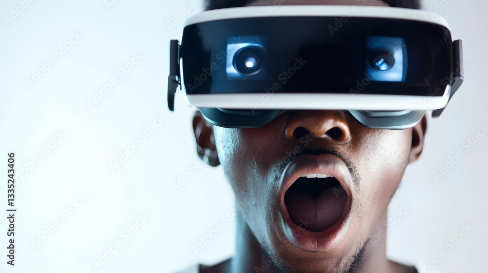 Poster a man experiencing virtual reality with an open mouth expression