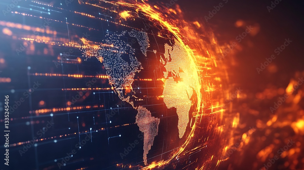 Aufkleber a glowing globe surrounded by digital lines and patterns in space
