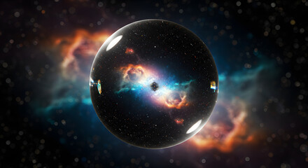 Fototapeta premium Celestial Refraction A Holographic Glass Sphere Floating in the Cosmos - High Quality