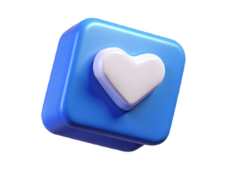 3D Social Media Like Button Icon with White Heart on Blue