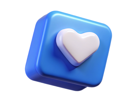 3D Social Media Like Button Icon with White Heart on Blue