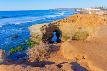 Natural Coastal Rock Formation with Surf in San Diego, California
