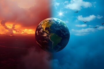 Half of the Earth is burning due to climate change and environmental crises, while half is fertile.