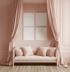 Pink Living Room with Soft Seating and Artwork