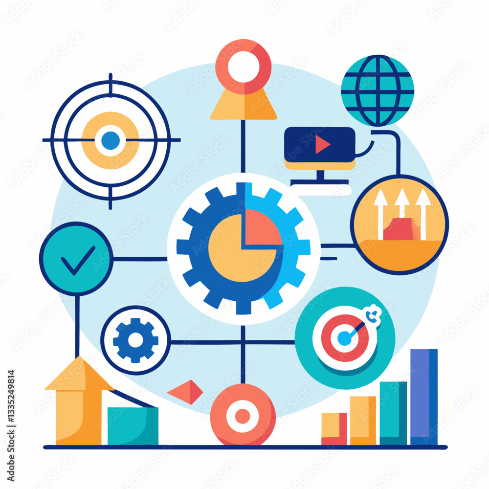 Poster business strategy, data visualization, and performance analytics on transparent background