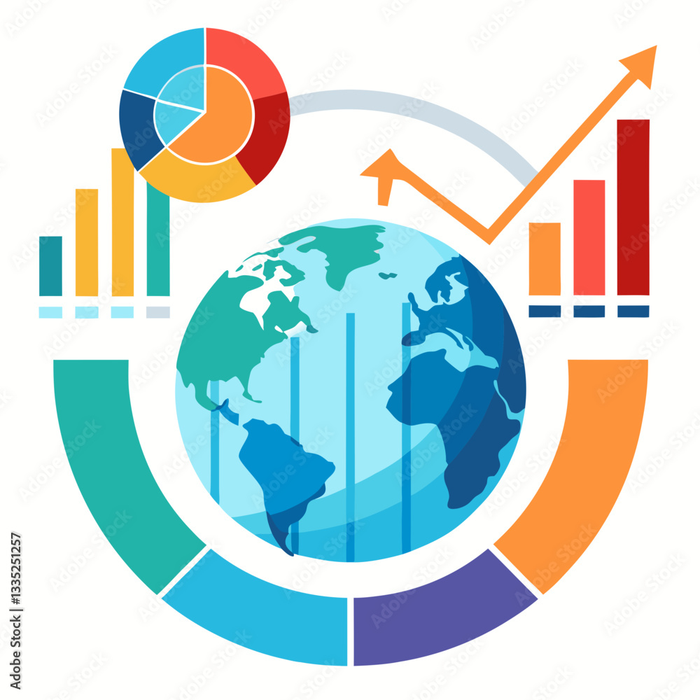 Poster global financial growth and data analytics insights icons vector on transparent background