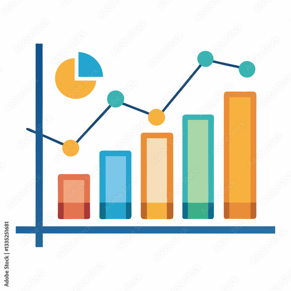 Poster colorful financial growth and data analytics graph icons vector on transparent background