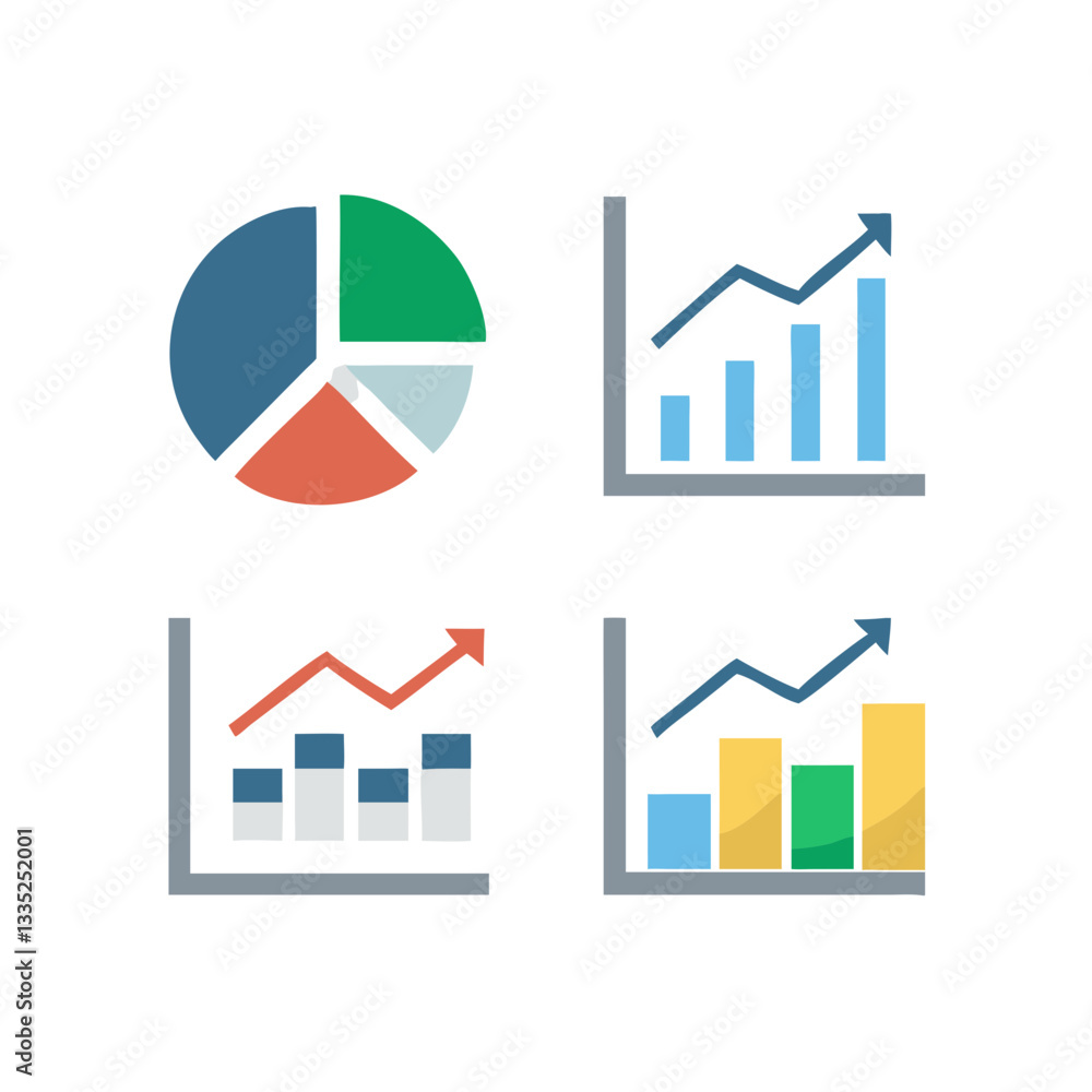 Poster financial data graphs and charts icons vector on transparent background