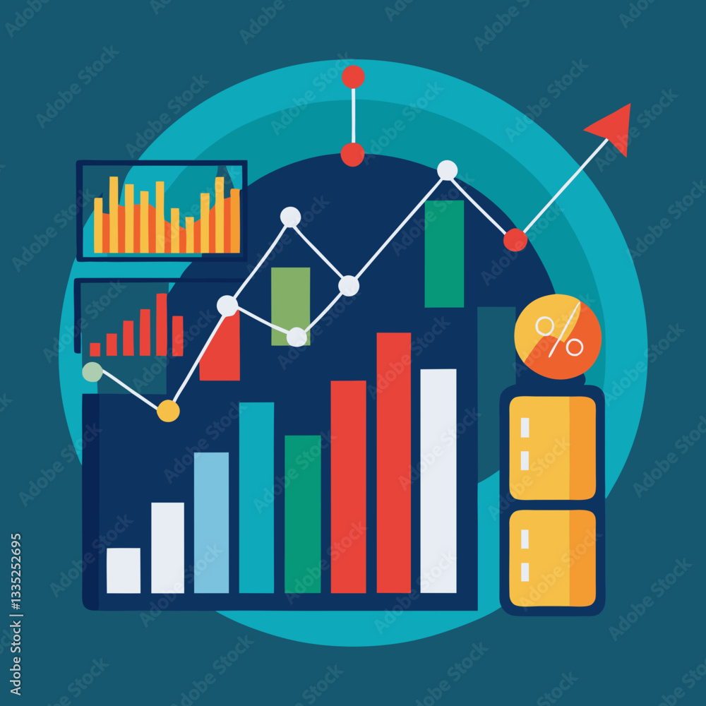 Aufkleber financial growth and data analytics graph icons vector on transparent background