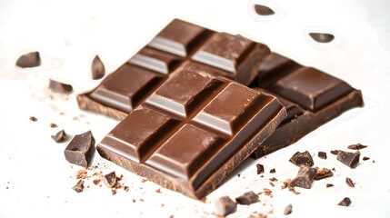A close up of a chocolate bar with a few pieces of chocolate on it.