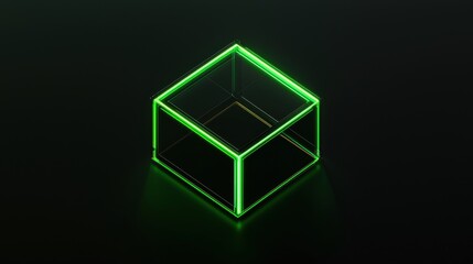 A 3D rendering of a cube with a green glow emanating from its edges.