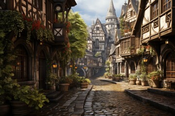 Fototapeta premium A horse-drawn carriage in a quaint old town