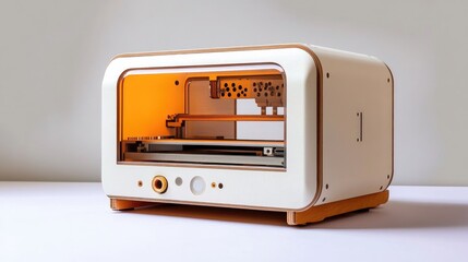 Fototapeta premium Modern 3D printer design showcasing stylish aesthetics and advanced technology for creative projects and innovation