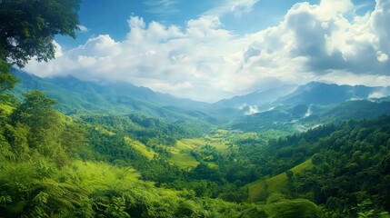 Fototapeta premium panoramic view of the nature, green nature scenery, fresh nature