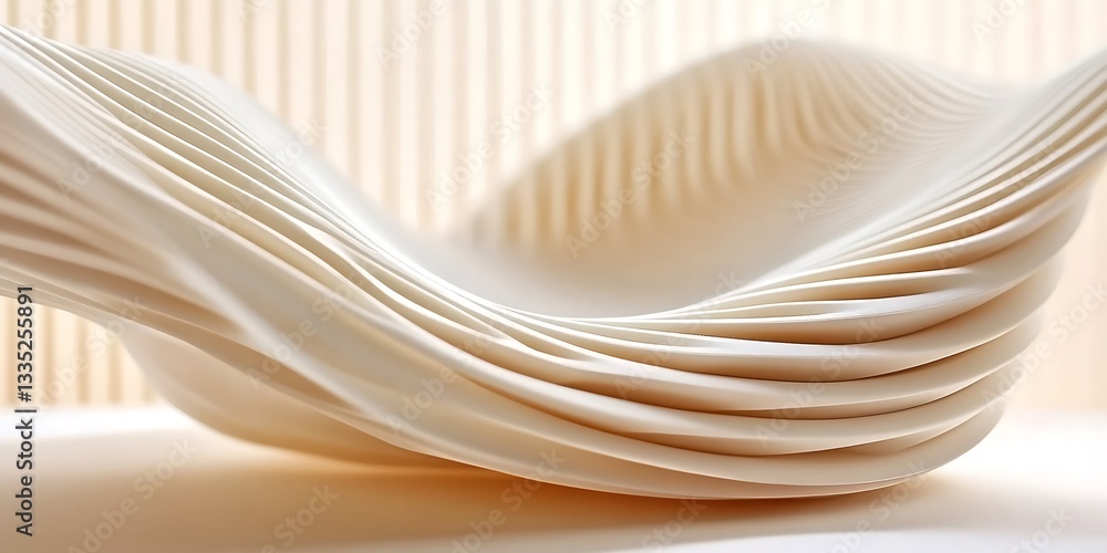 Poster minimalist abstract sculpture with smooth, layered curves and linear background