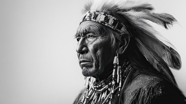 Black and White Portrait of a Native American Chief