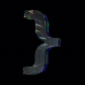Glass symbol Right Brace with dispersion and caustics effect on Alpha Channel