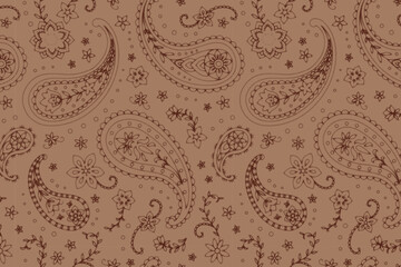 Seamless Paisley Print Line Art Vector Pattern in Rustic Brown Combo