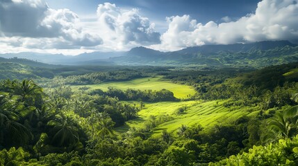 Fototapeta premium panoramic view of the nature, green nature scenery, fresh nature