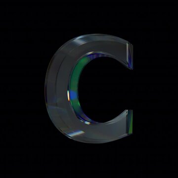 Glass letter C with dispersion and caustics effect Loop Animation on Alpha Channel