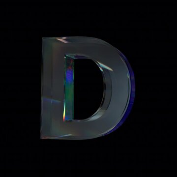 Glass letter D with dispersion and caustics effect Loop Animation on Alpha Channel