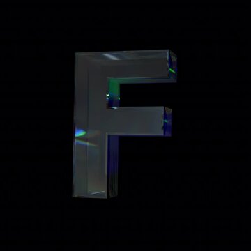 Glass letter F with dispersion and caustics effect Loop Animation on Alpha Channel