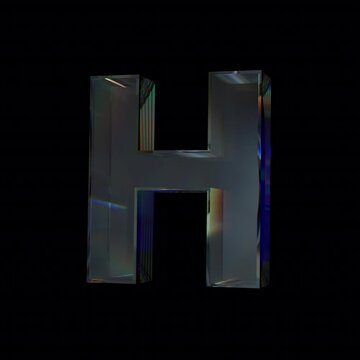 Glass letter H with dispersion and caustics effect Loop Animation on Alpha Channel