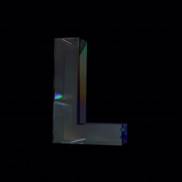 Glass letter L with dispersion and caustics effect Loop Animation on Alpha Channel