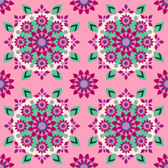 Mexican traditional flower, Mandala floral Luxury vector seamless pattern. Flower, Ornament, Ethnic, Arabic, Turkish, Indian motifs. For fabric, textile, wallpaper, packaging, wallpaper.