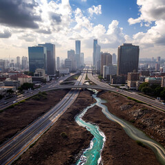 Fototapeta premium The Urban Oasis: A Cityscape of Contrasts and Unexpected Harmony