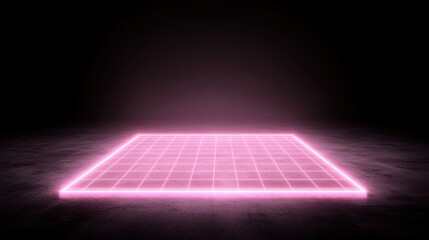 A pink neon light on a concrete floor.