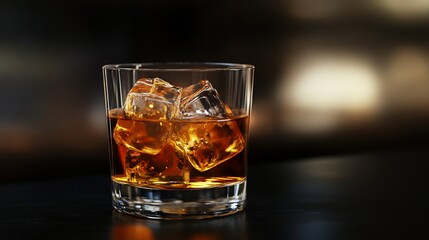 Whisky with Ice in a Glass