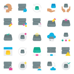 Flat color icons set for Data storage, server.