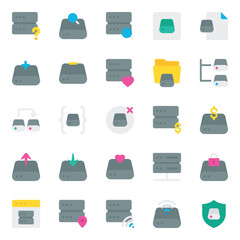 Flat color icons set for Data storage, server.