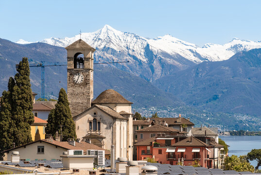 View of the ancient Church of Saints Peter and Paul in Brissago, Canton Ticino, Switzerland.