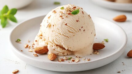 A neatly carved ball of toasted almond ice cream
