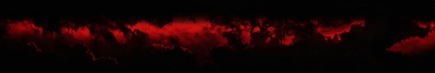 Red clouds in the black sky. Surreal background with copy space for text design. Wide banner. Fantastic mystical night sky.