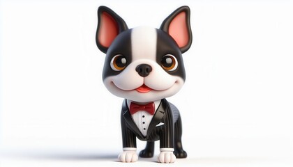 Obraz premium Playful boston terrier in tuxedo studio environment cute pet illustration close-up view