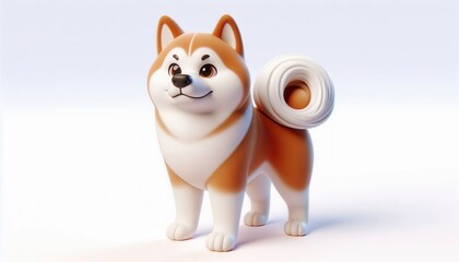 Fototapeta premium Playful cartoon shiba inu dog studio environment 3d model light background fun concept