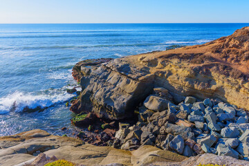 Scenic Coastal Landscape of San Diego’s Rocky Shoreline at Sunset