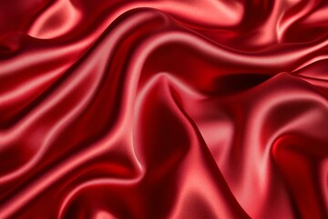 Obraz premium Red silk satin background. Shiny fabric with wavy soft pleats.
