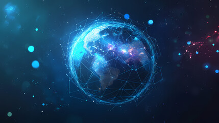 Obraz premium Abstract polygonal planet earth with hologram on dark blue background. Natures Internet. Illustration
