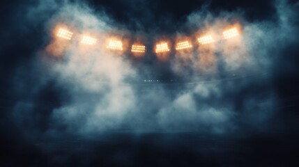 Bright stadium lights with smoke and mist effects