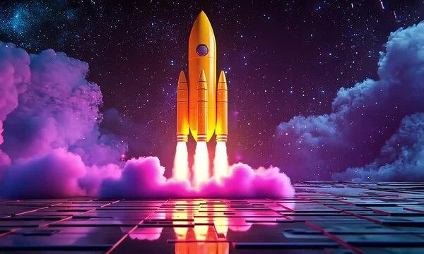 yellow rocket in space