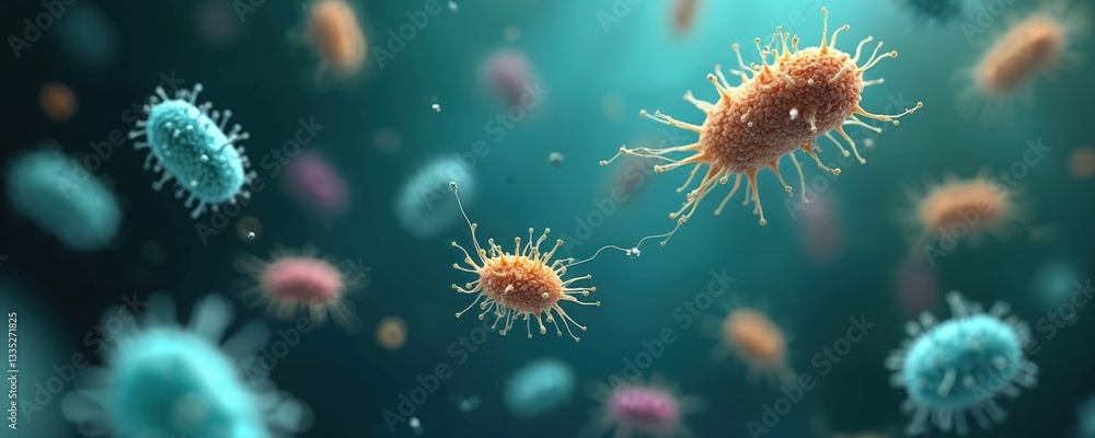 Aufkleber different kinds of microscopic bacteria microbes floating in liquid. medical illustration of infecti
