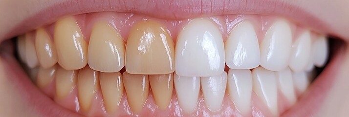 Teeth whitening showing improvement from yellow to white