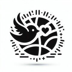 Bird illustration with heart symbol in abstract style creative design digital art minimalist