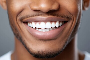 Fototapeta premium Close-up of smiling man showing healthy white teeth and gums