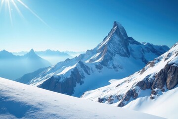 Obraz premium Sunlit snow blankets towering mountain range against azure sky , peaks, altitude, elevation