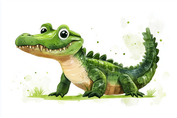 Obraz premium Cute Alligator Illustration, Friendly Cartoon Crocodile for Kids, Isolated on White